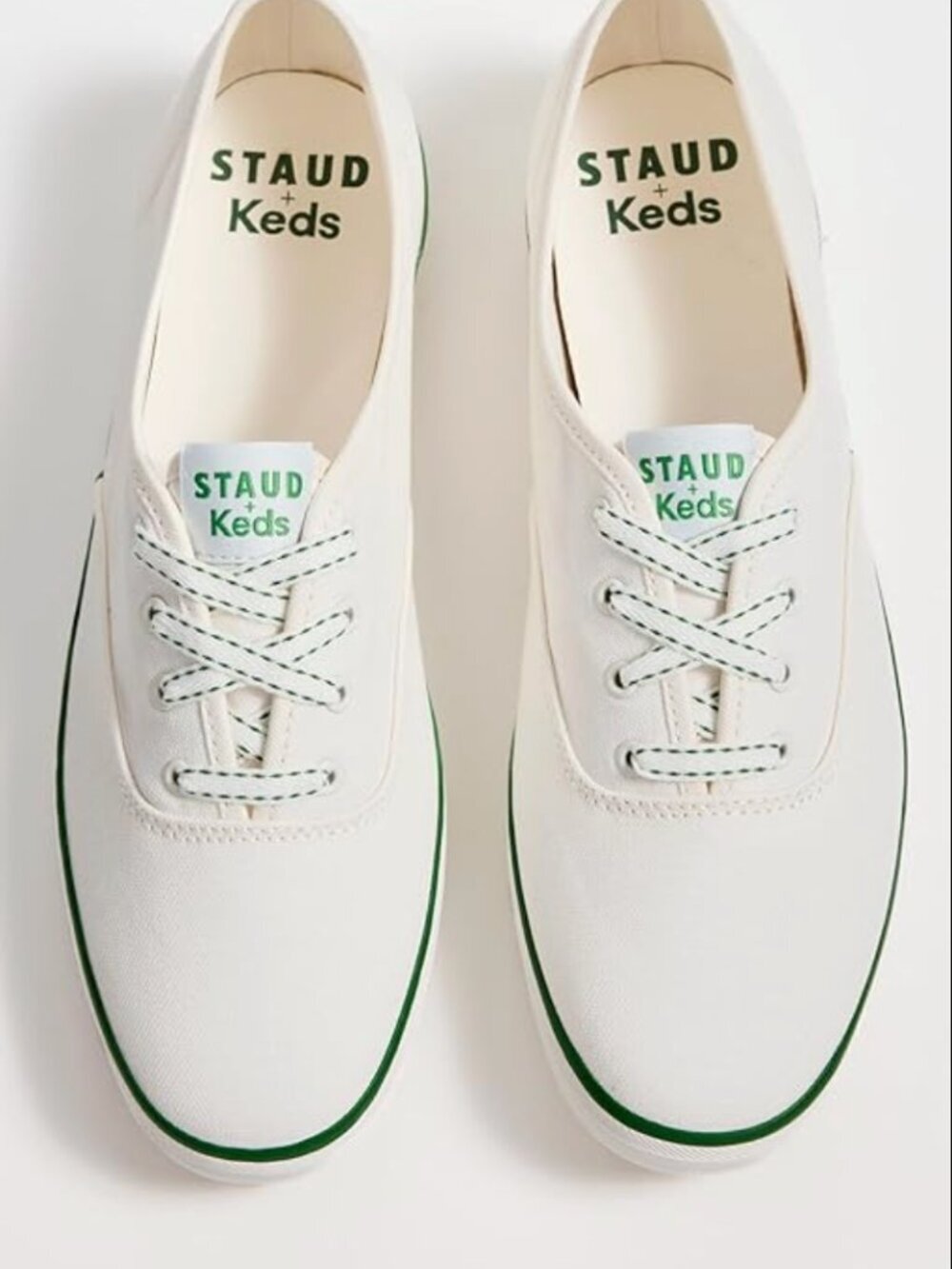 STAUD x Keds White Champion Sneakers with Green Trim sz 7 Hamptons Preppy Summer